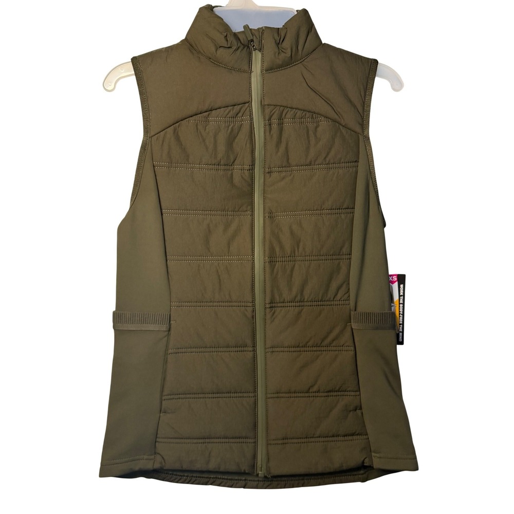 New Avia Olive Green Quilted Puffer Vest Full Zip Mock Neck Activewear Womens XS